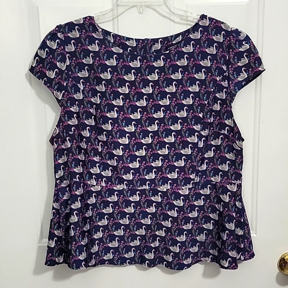 Dorothy Perkins Swan Print Peplum Blouse - Size 16